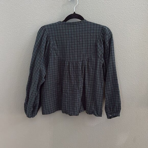 MADEWELL Plaid Balloon-Sleeve Peasant Top Sz M - Picture 7 of 9